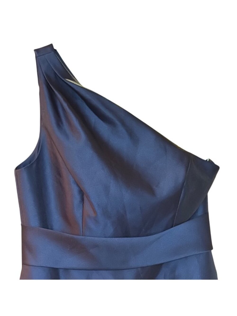 Alfred Sung One Shoulder A Line Satin Gown Navy Size 8 New With Tags - Picture 6 of 10